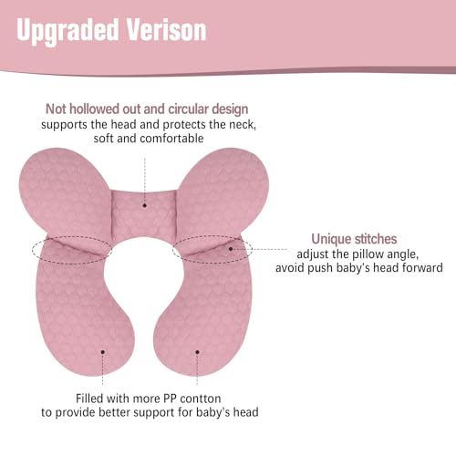 Image of KAKIBLIN Baby Travel Pillow, Upgraded Baby Neck Pillows for Car Seat, Infant Neck Support Pillow for Head and Neck,Newborn Head Support for Car Seat, Stroller, Pushchair(Pink)