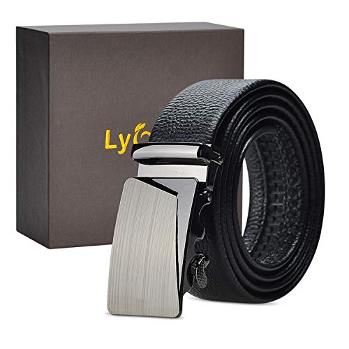 Lychee Cinturón para Hombre de Cuero Cinturón Piel Hebilla Automática Hombre,Cinturones Elegantes Negro para Pantalones Vaqueros, Casuales o Formales (Negro02, 122cm(cintura 38-41))