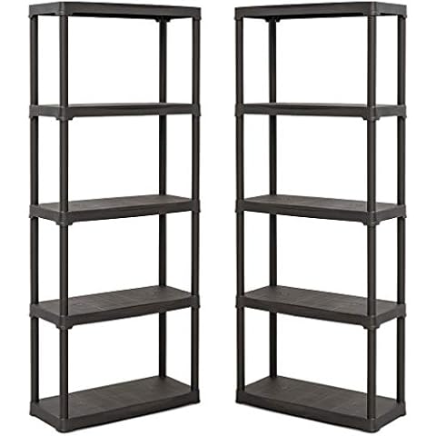 Pack of 2 Plastic Shelving Units (5 Levels) - Damp Proof & Weatherproof Garage/Shed Storage Cover
