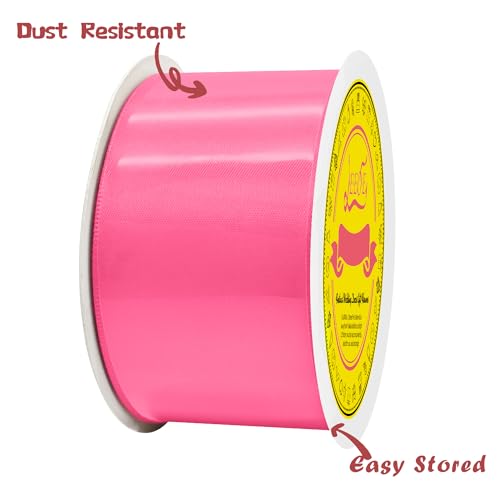 Image of Double Face Hot Pink Satin Ribbon 2 inch X 25 Yards Polyester Hot Pink Ribbon for Gift Wrapping Very Suitable for Weddings Party Hair Bow Invitation Decorations and More