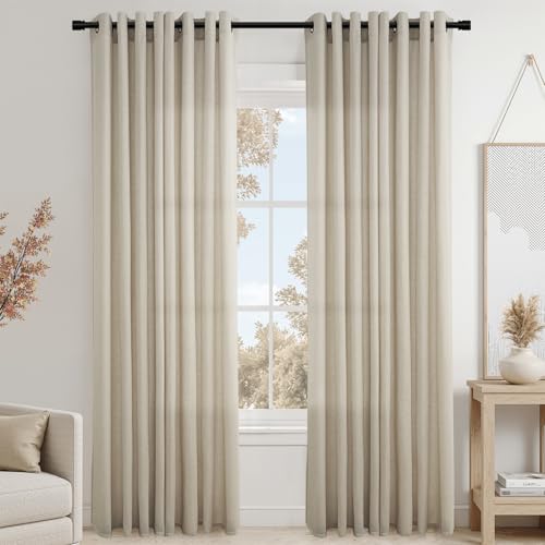 Topfinel Gris Clair Rideau Voilage Naturel Lin Coton 140x245cm Avoine Rideau Voilages Fenetre Curtains for Living Room Rideau Salon Chambre Adult Translucides...