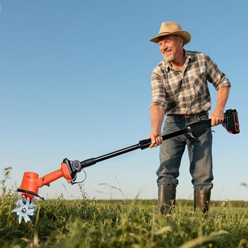 STWBHW Electric Garden Rotavator,21V Cordless Mini Tiller Cultivator,Handheld Soil Cultivator,235RPM with 4 Rows of Tines, 2x1.5Ah Batteries Charger,10Cm Tilling Width,10cm Working Depth 2 STWBHW Electric Garden Rotavator,21V Cordless Mini Tiller Cultivator,Handheld Soil Cultivator,235RPM with 4 Rows of Tines, 2x1.5Ah Batteries Charger,10Cm Tilling Width,10cm Working Depth - Image 2