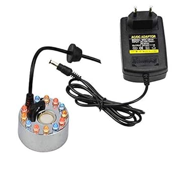 Mist Maker (24V), 12 Color LED Fogger, Ideal for Air Humidification, DIY Water Features, Home Decor, Aquariums (Metal Body)