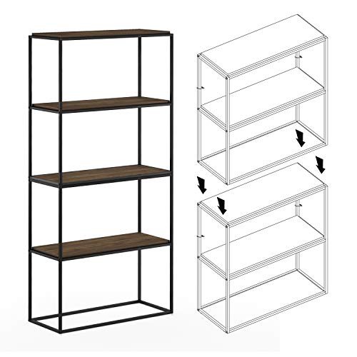 Image of Furinno Moretti Modern Wide Stackable Metal Shelf, Columbia Walnut