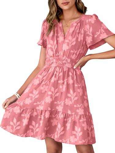 Simplee Womens Summer Floral Dress - Casual Short Sleeve V