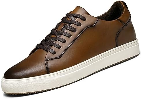 Jousen Men’s Fashion Sneakers Polished Leather Stylish Retro Mens Business Casual Shoes(AMY5102 Brown 8)