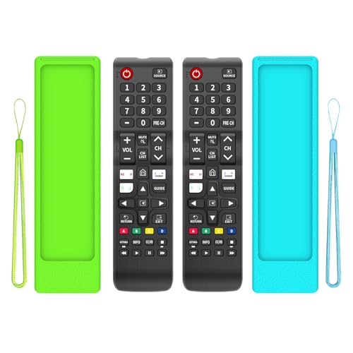(2+2 Packs) Replacement Remote Control No Setup Fit Samsung TV Remote with Anti-Lost Soft Protective Silicone Cover Case Green & Blue Compatible with Samsung LCD LED HDTV 3D Smart TVs Models