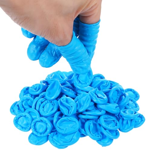Kifmurase 100 PCS Large Disposable Nitrile Finger Cots Non-allergenic No Powder Finger Protectors Finger Covers for Beauty Manicure Massage Electronic Repair(Blue)