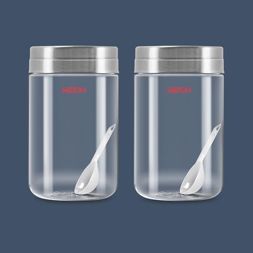 Image of MILTON Steel Seal 1500 Airtight Food Grade Modular Plastic Container | BPA Free, Stackable & Transparent | Wide Mouth with See-Through Lid | Ideal for Cereals, Pulses, Spices, Set of 2, 1500 ml each