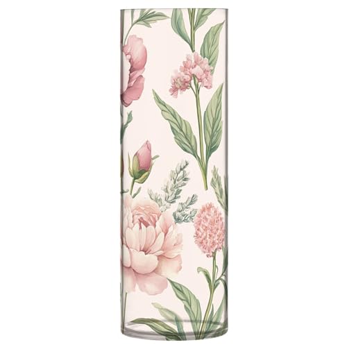 Vaso cilindrico in plastica, con peonie, giacinti e basilico, 30 x 9 cm, estetico, decorazione per tavolo da cucina, biblioteca, feste