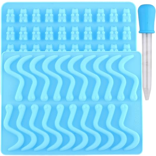 YIMINGMOLD Gummy Worm Bear Silicone Candy Molds With 1 Dropper For Candy Gummy Set Of 2