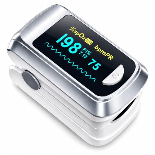 Healthtree JKS50B Pulse Oximeter Fingertip - Blood Oxygen monitor Fingertip with Perfusion Index, Fast 5-8s Reading, Large OLED Display, SpO2 & Heart Rate monitor for Home, Sports, Travel (Includes Batteries & Lanyard)