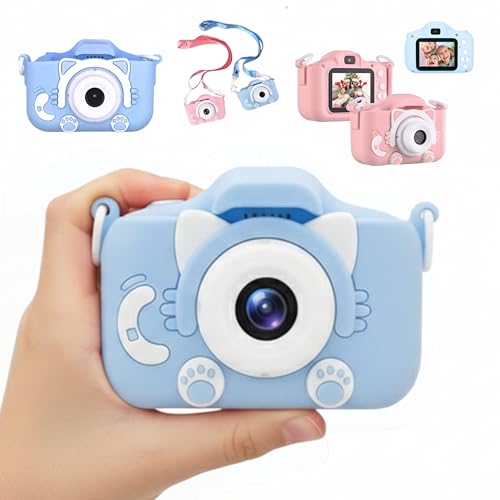 Câmera Digital Infantil HD Portátil Gatinho – Máquina Fotográfica para Crianças com Tela 2″, Jogos, 13 MP, Zoom 4× e Bateria Recarregável USB (Azul)