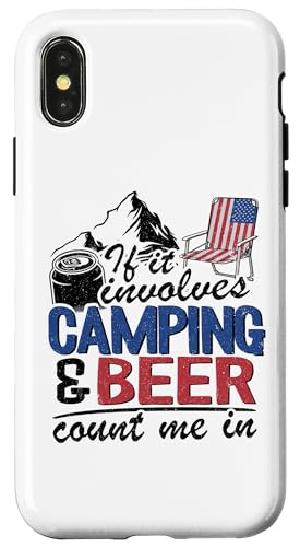 �L�����v�ƃr�[�����܂ޏꍇ�B�uCount Me In Camper Drinking�v �X�}�z�P�[�X iPhone X/XS �p