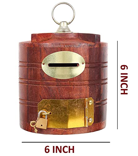 Image of Wooden Piggy Bank Gullak for Kids and Adults Wooden Handicrafts Money Box with Lock Water Tank Shape (Wooden Money Bank Coin Storage Kids 16)