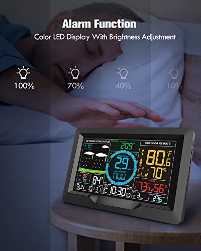 Professional Wi-Fi Weather Station With Wireless Outdoor Sensor, Color Lcd Display With App Data Logging And Alerts, Rain Gauge, Wind Speed, Indoor And Outdoor Temperature & Humidity And Alarm Clock #TOP5