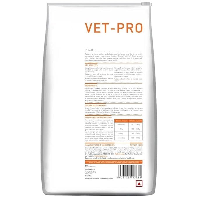 Image of Renal Dry Dog Food 8 Kg | Veterinary Formula for Kidney Support & Renal Health | Low-Protein, Controlled Phosphorus Dog Food with Chicken | Ideal for All Breeds & Life Stages