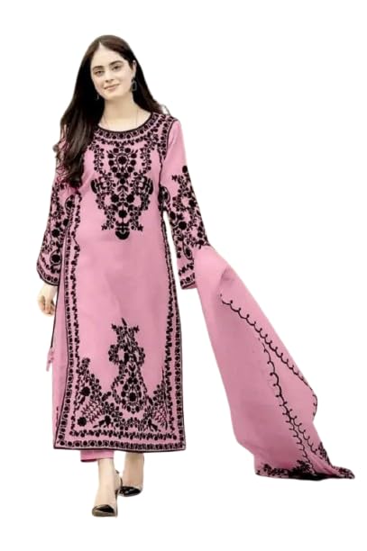 Women’s Vichitra Silk Calf Length Ethnic Embroidered Straight Kurta Set with Dupatta (Zuhi)-image-43