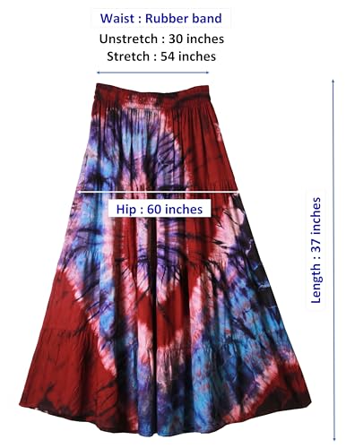 Tie Dye Comfort Maxi Long Skirt Bohemian Gypsy Elastic Waist Handmade Plus Size (Maroon)2