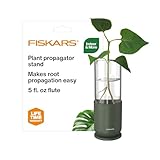 Fiskars Plant Propagator, Single Glass Vase with Metal Stand for Rooting Cuttings, Hydroponic System for Indoor Gardening Decor, Straight Sided Flute for Safe Root Removal, 5 oz, Clear