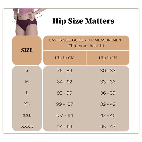 Lavos Women's Period Panty Hipster Leak Proof Underwear for Medium to Low Flow, Reusable Odor & Stain Free Bamboo Cotton Anti-Bacterial Menstrual Periods Panties for Women & Girls
