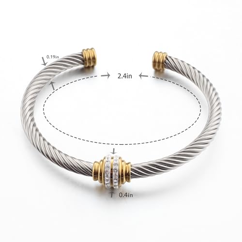 Kaluoer Cable Bracelet Two Tone Stainless Steel Retro Twisted Wire Bangle Bracelet, Adjustable Cuff Bangle Bracelet, Suitable, Mother, Wife, Valentine's Day Gift2