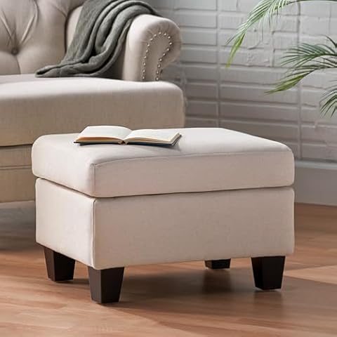 AMNOOL Modern Rectangular Ottoman 24 Inch Upholstered Footstool Extra Seat Lounge Seating Side Table Changing Shoe Stool for Entrance Bedroom Living Room Dining Room, White Cover