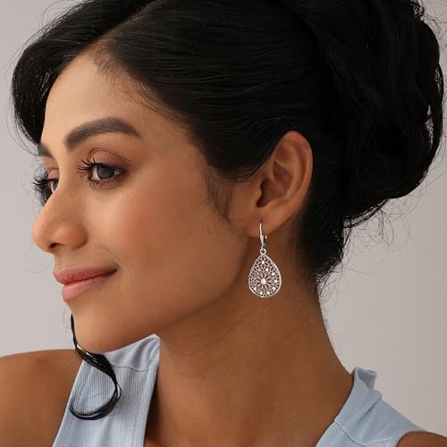 Image of TRUESILVER ACPL 925 Sterling Silver BIS Hallmarked Designer Drop & Dangle Leverback Earrings for Women