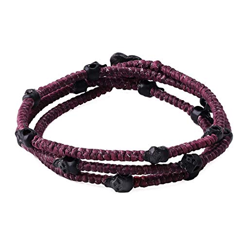 KELITCH Skull Beads Strand Bracelet Handmade Braided Carved Charm Wristband Wrap Bracelet for Men Women Anklet Fashion Jewelry Gift