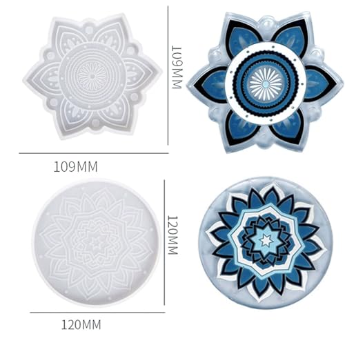 2 Pack Coaster Molds for Resin Casting Epoxy Mold Mandala Pattern Coaster Resin Molds Silicone Great for Making Coasters, DIY Resin Artwork,Home Decor