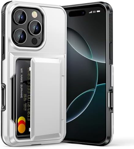 Vofolen for iPhone 16 Pro Case Wallet with Card Holder [Max 5 Cards] Dual Layer Heavy Duty Shockproof Drop Protection Hidden Flip ID Slot Phone Cover for Men Women, 6.3 Inch White