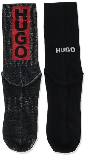 HUGO Men's 2-Pack Back Logo Quarter Length Ribbed Socks2