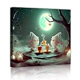 気まぐれな月明かりキャンバスプリントかわいいゴーストスパイダーキャンドルウォールアートハロウィーンナイトウォール装飾リビングルームティーンルーム65x65cmインナーフレームを吊るす準備ができています