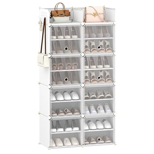 Hzuaneri Scarpiera, 8 Scarpiere con Ante e Ganci, Contiene 36 Paia di Scarpe, 36 x 84 x 161 cm, Panca Portascarpe in Plastica per Corridoio, Camera da Letto, Ingresso, Bianco Trasparente SR11003W