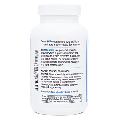Serra-Rx 80,000 Su Serrapeptase - Enteric Coated Proteolytic Systemic Enzyme, Non-Gmo, Gluten Free, Vegan, Supports Sinus & Lung Health, 180 Veg Capsules #TOP2