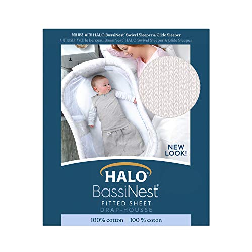 Image of HALO BassiNest Fitted Sheet - 100% Cotton, Soft and Breathable Bassinet Sheet for Babies, 30 inch x 16 inch Pre-Shrunk Sheet Herringbone