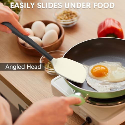 Image of Coukre 3 Pack Silicone Spatula Set, Heat Resistant to 500F, BPA-Free | Fish Spatula, Solid & Slotted Turners, Dishwasher Safe, Spatula Set for Eggs, Pancakes, Fish & Burgers, BeigeBlack