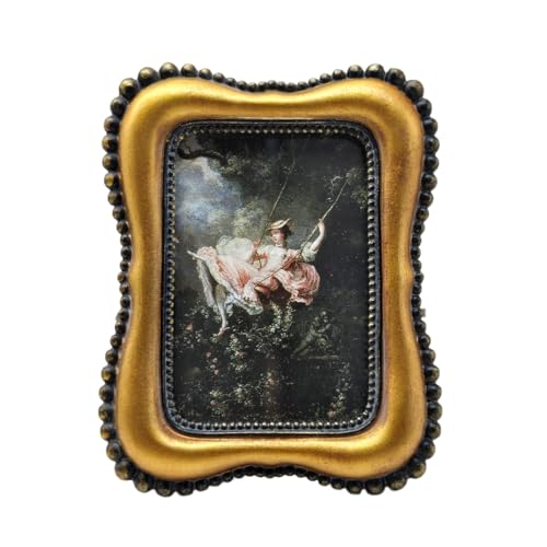 YULINK Kleiner Vintage-Bilderrahmen, 6,3 x 8,9 cm, Antik-Bronze-Gold, winziger kunstvoller Bilderrahmen, für Tischplatte und Wand… – Ansicht 1