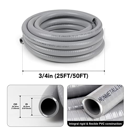 Elecoman 3/4Inch 25Ft Liquid-Tight Conduit And Connector Kit,Flexible Non Metallic Liquid Tight Electrical Conduit Kit With 5 Straight And 3 90-Degree Conduit Connector Fittings,3/4 In. Dia #TOP1