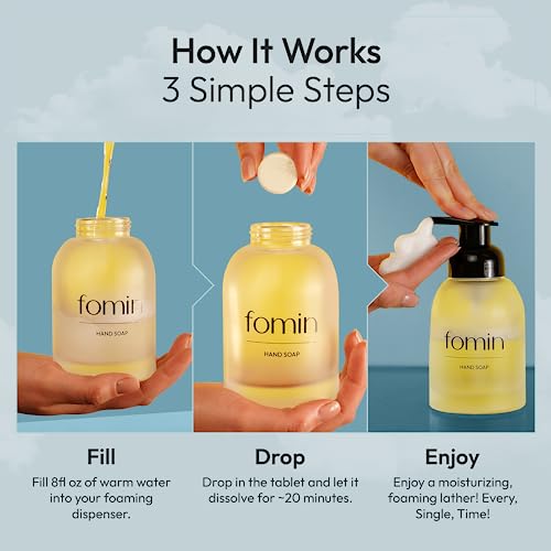 Fomin - Sustainable Soap Starter Kit - 16 Foaming Hand Soap Tablets + 2 Glass Dispenser Variety Pack Foam Hand Soap Refills, Eco-Friendly Hand Soap Tablets & Compostable Packaging - Makes 128 Fl Oz Of Soap #TOP3