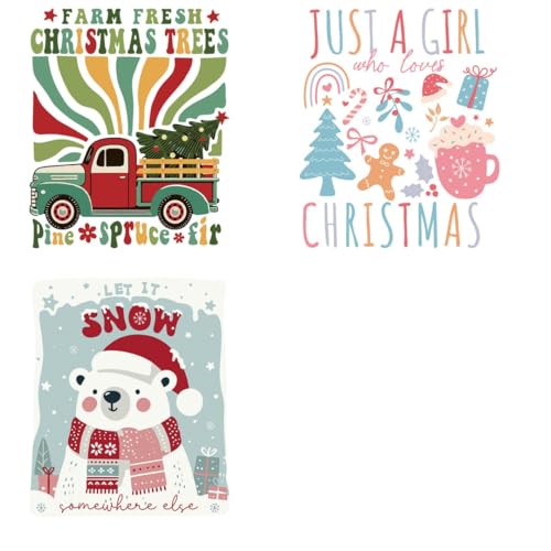 Retro Boho Christmas Iron Transfer Patch Heat Transfer Sticker Vinyl Design Iron Applique T-Shirt Clothing DIY Craft Applique Clothing Decoration (P2)
