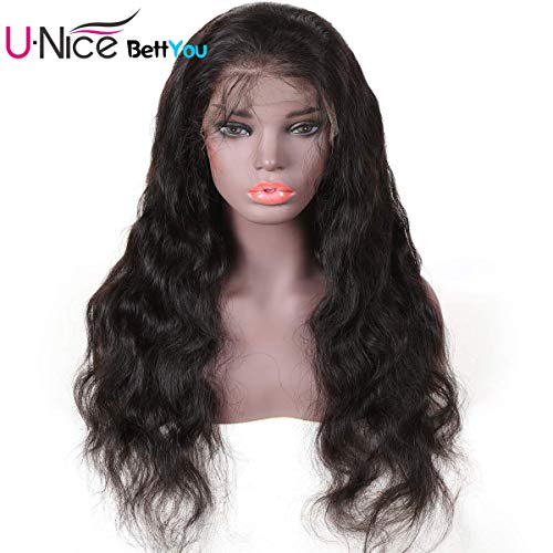 UNice Hair Bettyou Series Body Wave Lace Front Human Hair Wigs for Women Virgin Brazilian Human Hair Wigs with Baby Hair Natural Black Full End (20inch)