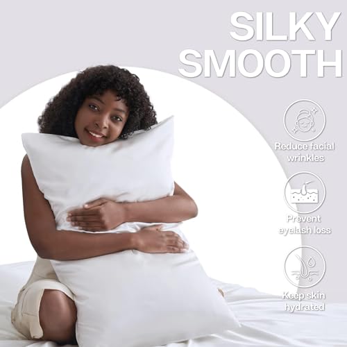 Image of MR&HM Satin Pillowcase for Hair and Skin, Silk Satin Pillowcase 2 Pack, King Size Pillow Cases Set of 2, Silky Pillow Cover with Envelope Closure (20x40, White)