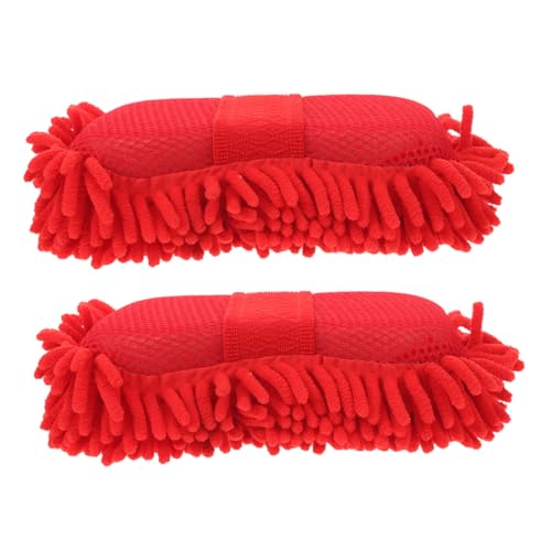 ULTECHNOVO Éponge De Lavage De Voiture Anti-Rayures en Chenille Rouge 80g, Lot De 2 Pièces, Absorbante Et Douce pour Nettoyage Auto Extérieur, Usage Polyvalent pour Entretien Automobile