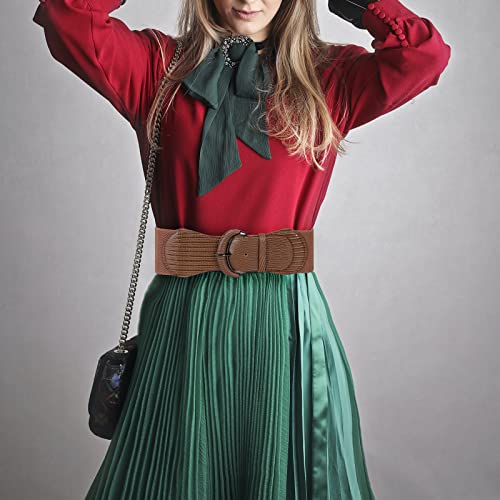 Valleycomfy 3-Piece Women's Elastic Wide Dress Belts - PU Leather, Stretchy, Vintage Waistband3