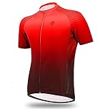 Radtrikot Herren, Fahrradtrikot Kurzarm Tops mit 4 Taschen, Schnell Trocknen Sweat-wicking Fahrradhemd, Montain Fahrradjacke Voller Reißverschluss Lauftrainingshemden, Sonnenschutz (2XL, Rot)