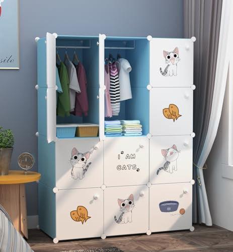 Image of Plastic Wardrobe for Kids Clothes - Durable, Easy to Use Anti-Skid & Non-Slip Effective Professional Collapsible Wardrobe, Plastic Cupboard for Kids, Foldable Almirah (Blue KTG2,12-Door)