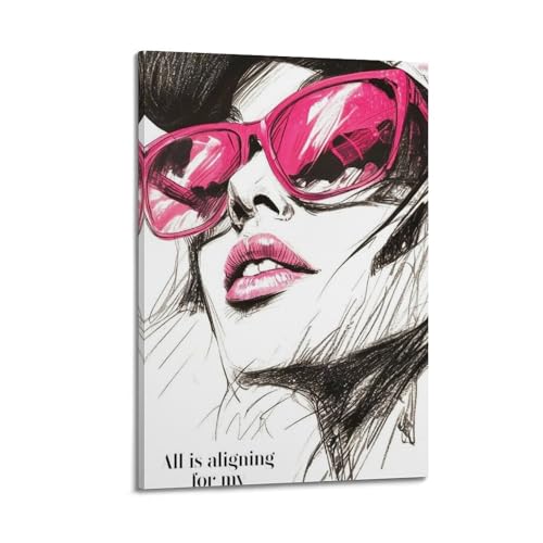 UKKJNPRINT Póster de lienzo con diseño de chica pop con gafas de sol rosas, vintage, decoración para el hogar, decoración de pared, habitación, oficina, cafetería, bar, 20 x 30 cm, estilo marco