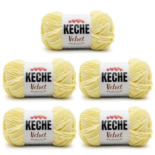 Image of Keche Velvet Chenille Yarn for Crocheting, Soft Bulky Baby Blanket Amigurumi Yarn 5x100 gr (5x132 yds) (5 Skeins) - Yellow