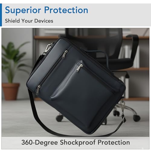 Image of OBLIQUE Navy Laptop Messenger Bag for Men & Women Stylish | 14 Inch Laptop Sleeve | Sleek Faux Leather With Adjustable Strap & Multiple Pockets | Compact Macbook & Tablet Cover | Shoulder Bag - Hawk